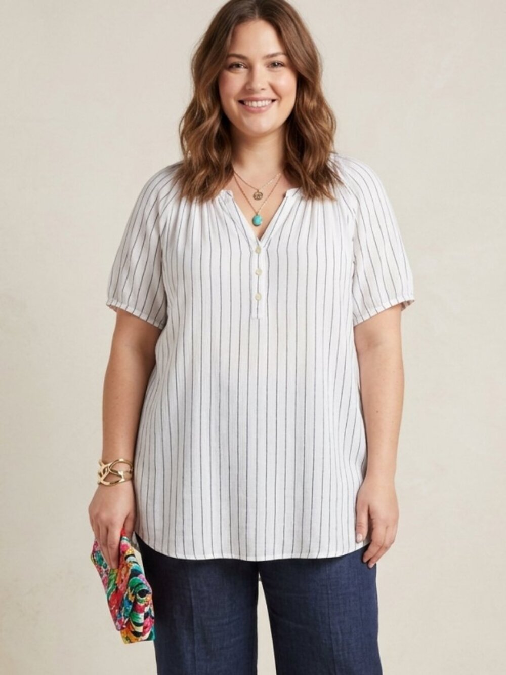 Cynthia Rowley NWT Women's 2X White Black Striped Gauze Tunic Top